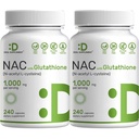 2 Pack NAC Suplemento (N-Acetyl Cysteine) 1000mg Servir con Glutathione reducido, 480 cápsulas