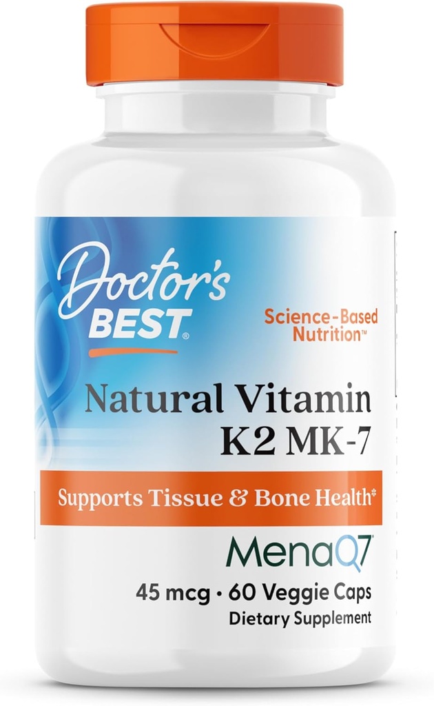 Médicos Mejor Vitamina Natural K2 MK-7, soporta el tejido " Bone Health, Non-GMO, Gluten Free, Soy Free, Vegan 60 Veggie Caps