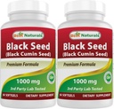 Mejores Naturales 2 Packs Black Seed Oil Capsules 1000 mg (No-GMO) Nigella Sativa - 100% Cold Presionado Negro Cumin Seed Oil Pills Contiene Thymoquinonoe 60 Cuenta (Total 120 Softgels)