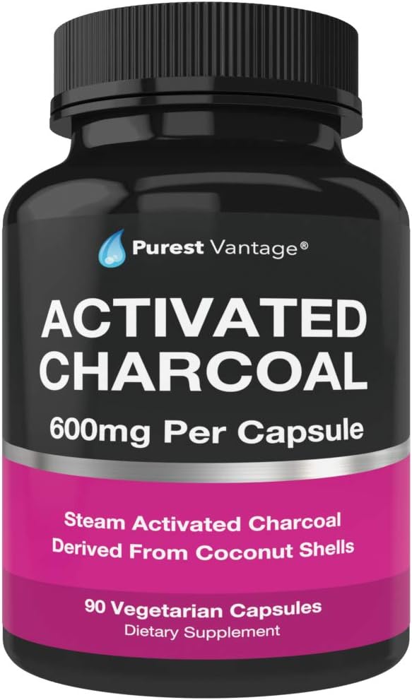 Cápsulas de carbón activado orgánico puro - 600mg por cápsula, 90 cápsulas vegetarianas