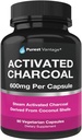 Cápsulas de carbón activado orgánico puro - 600mg por cápsula, 90 cápsulas vegetarianas