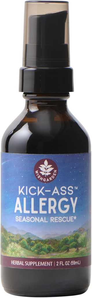 WishGarden Herbs Kick-Ass Allergy - Plant-Based Non-Drowsy Herbal Allergy Supplement with Nettle Leaf, Echinacea, & Yerba Santa, Supports Healthy Histamine Response to Seasonal Irritants, 2oz