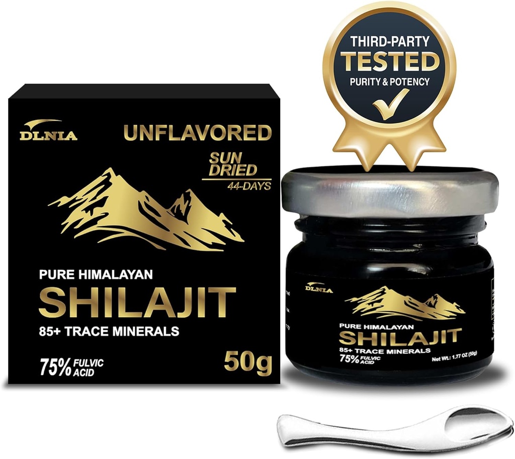 Authentic Shilajit puro Himalayan orgánico Shilajit Resin Suplemento- Oro+ Grado con 85+ Minerales Trace con 75% Ácido Fulvico, Energía Global &amp; Apoyo Inmunitario, Shilajit Puro para Mujeres, 50g