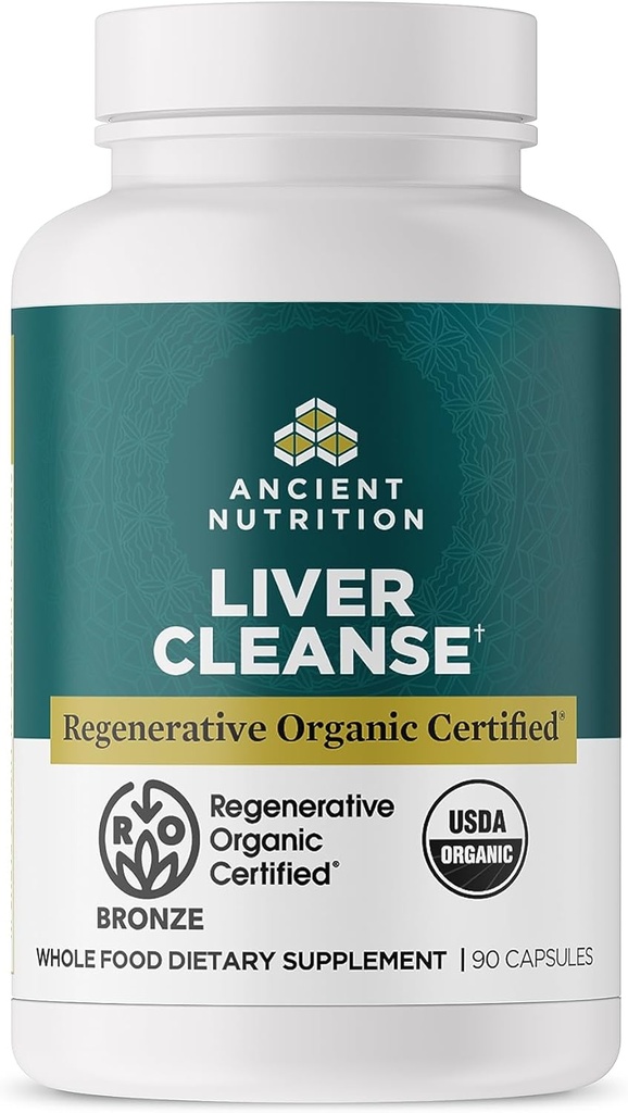 Nutrición Regenerativa Regenerativa Suplemento Orgánica de Limpiador Certificado, Antiguo Herbals Liver Cleanse with Milk Thistle, Burdock Root " Reishi for Optimal Liver Support, Gluten Free, 90 Count