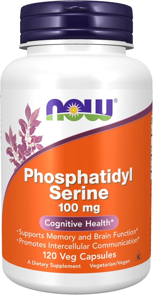 AHORA Alimentos Suplementos, Phosphatidyl Serine 100 mg con compuesto fosfolípido derivado de Soy Lecithin, 120 Veg Capsules