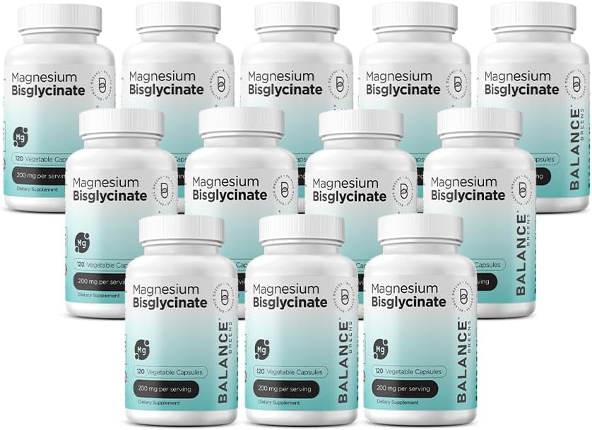 Magnesio Bisglycinate 200mg - High Absorption Chelated Magnesium Supplement - Gentle on Stomach, Gluten-Free, Supports Sleep, Muscle Cramps & Positive Mood - 120 Capsules (Pack of 12)