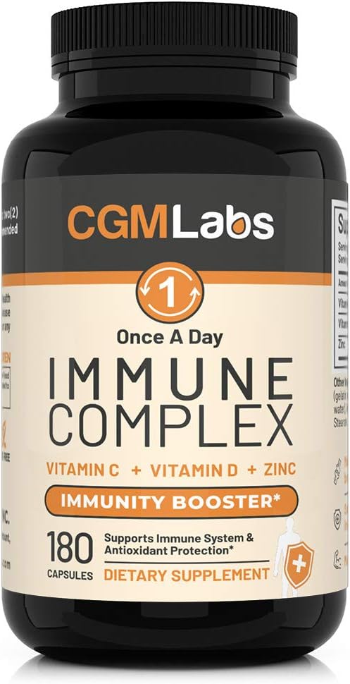 Immune Complex Once A Day - Vitamin C 900mg, Vitamin D3 2500IU, Zinc 25mg in Single Serving - 180 Capsules by CGM Labs
