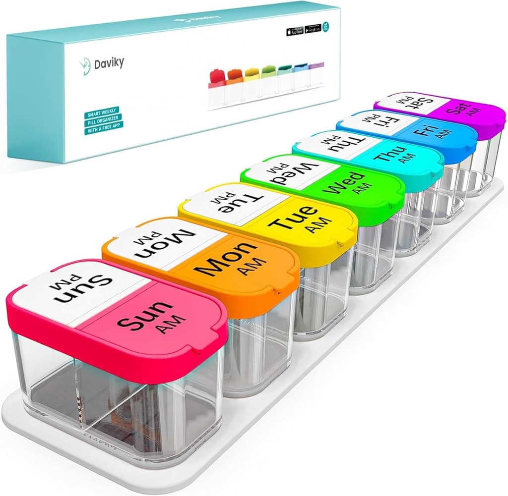 Daviky Extra Large Pill Organizer 7 Day, XL Weekly Pill Box 2 Times a Day, AM PM Medicina Pill Organizer for Supplement, Big Daily Pill Case with Large Container to Hold Vitamins and Medications