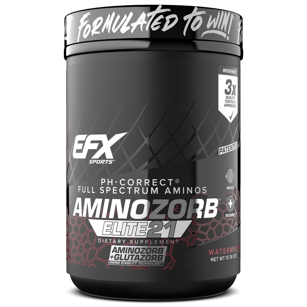 EFX Sports Aminozorb Elite 21 ← PH-Correct, Full Spectrum Aminos + Glutamine  durable Essential & Non Essential Aminos TEN Zero Sugars TEN 30 Servings (Watermelon)