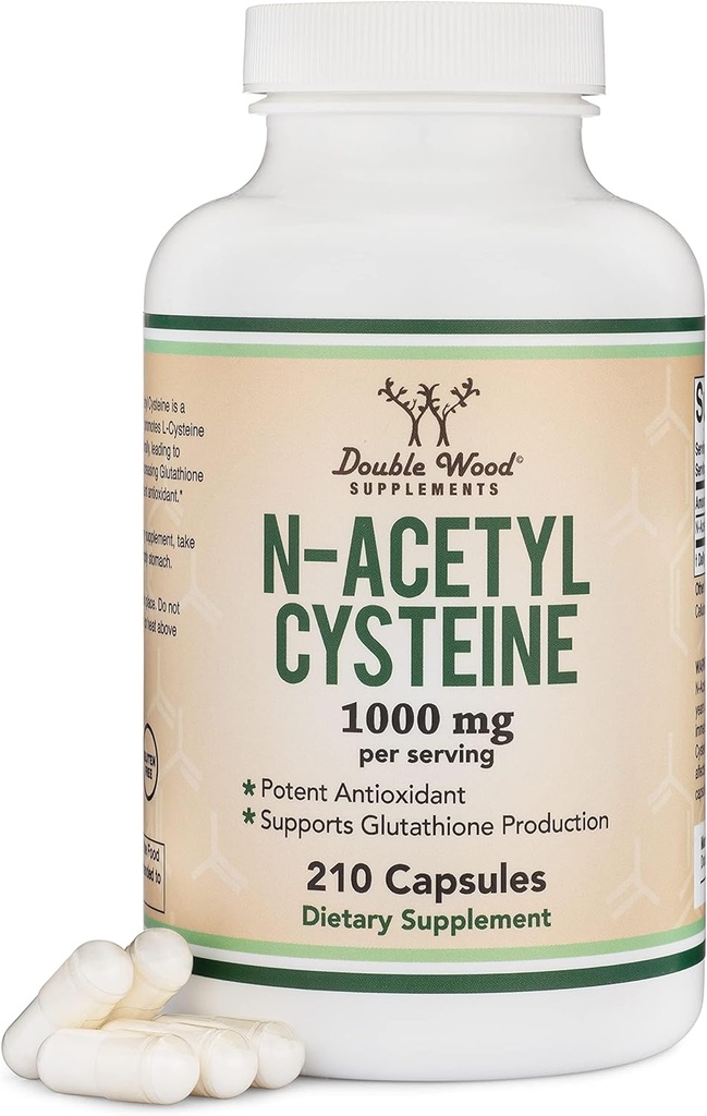 NAC Suplemento N-Acetyl Cysteine (1,000mg Por Serving 500mg Por Cap, 210 Capsules) (Tercera Parte Probada) con tecnología Odor Masking para Boost Glutathione Levels by Double Wood