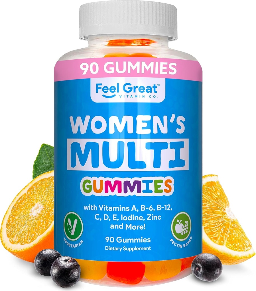 Multivitamina Gummy para las mujeres por Feel Great Vitamin Co ¦ Multi Chewable Gummy Suplemento con vitamina A, B-6, B-12, C, D, E, Biotina, Choline, Folic Acid, Zinc &amp; More