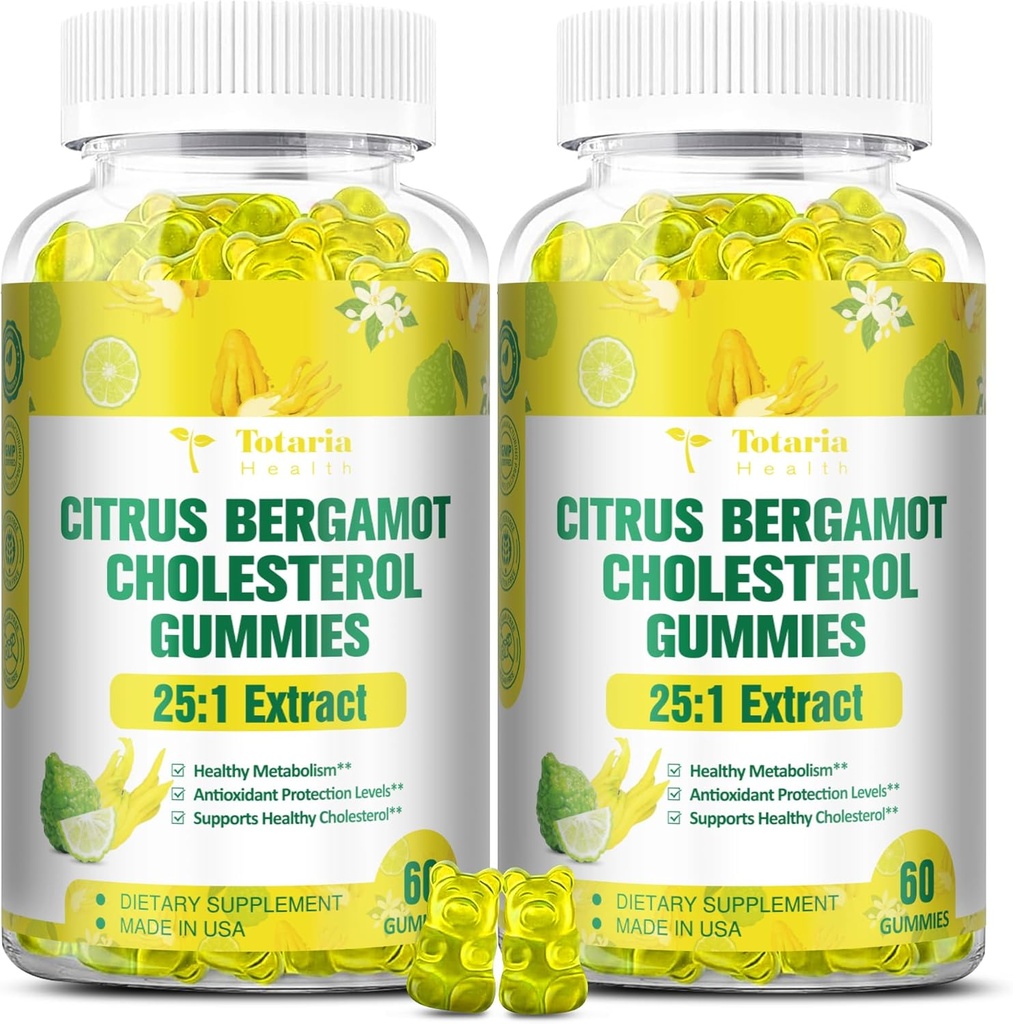 (2 Packs) Azúcar Citrus gratis Bérgamo Gummies para el colesterol saludable - Todos los Suplementos Naturales 25:1 Extracto de Italia Bérgamot Suplemento para el apoyo inmunológico Pectina Vegana sin azúcar