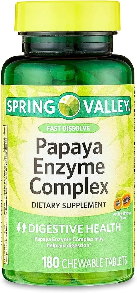 Papaya Enzyme Complejo Chewable Tablets Suplemento dietético, 180 Cuenta