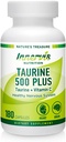 Taurine 500 Plus Vitamina C – 180 Capsules Salud del cerebro saludable Boost Energy Antioxidante Aminoácidos Suplemento