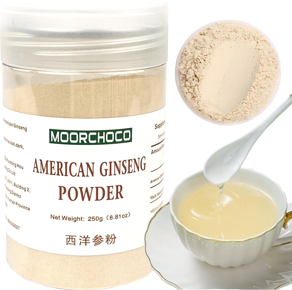 ♣洋の粉 - 8.81 oz Ginseng Powder Wisconsin Ginseng Root Powder - Non-GMO, Gluten Free Powdered - Use American Ginseng Herbal Supplement for Smoothies, Baking, Tea
