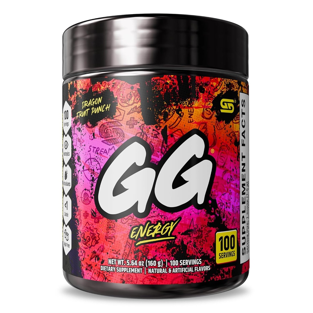 Gamer Supps GG® Energy - Dragonfruit Punch (100 Servings) - Keto Friendly Gaming Energy and Nootropic Blend, Sugar Free + Organic Caffeine + Vitaminas, Powder Drink