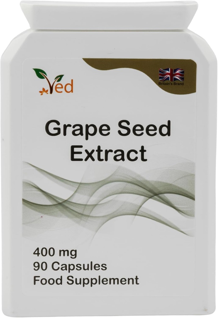 Ved OPC Grape Seed Extract Capsules, Min. 95% Oligomeric Proanthocyanidins,400 mg 90 cápsula Vegan (3 meses de suministro)