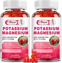 2 Pack Potasio Magnesio Suplemento Gummies - Potasio Citrato &amp; Magnesio Glycinate for Leg Cramps & Muscle, Mood & Relaxation, Energy Support with Vitamin B6, D3, C Raspberry Flavor