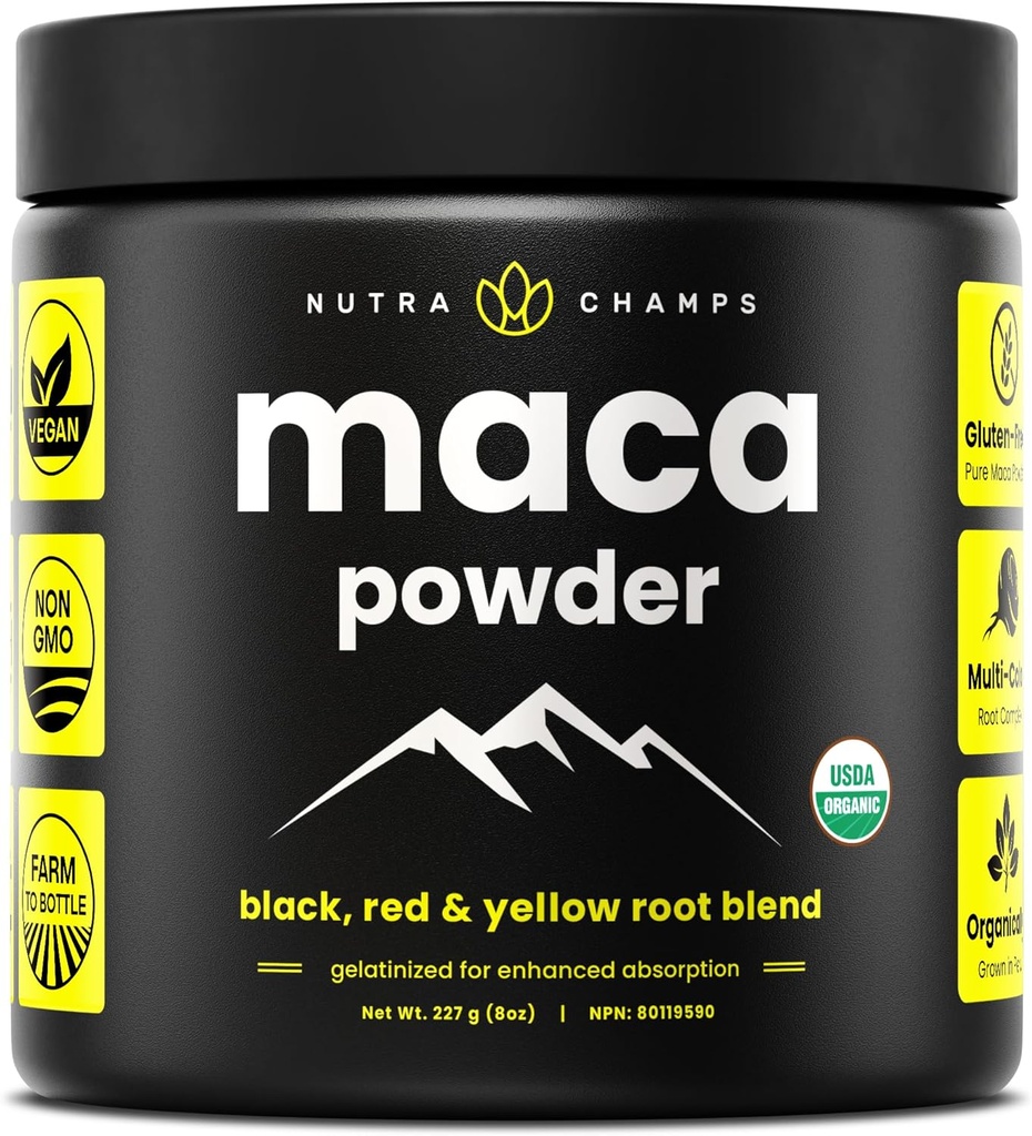 Ecológico Maca Powder - Peruano Grown Maca Blend con Amarillo, Negro &amp; Red Roots - Gelatinized for Superior Bioavailability - Natural, Vegan & Non-GMO, 8oz