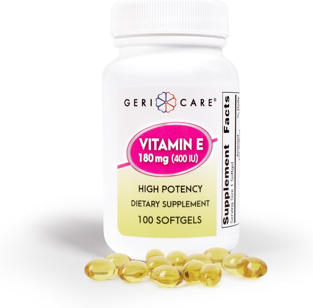 GeriCare High-Potency Vitamin E Capsules – 400 UI para Skin &amp; Immune Support, 180mg  100 Contador de vitamina E orgánica para mujeres y hombres
