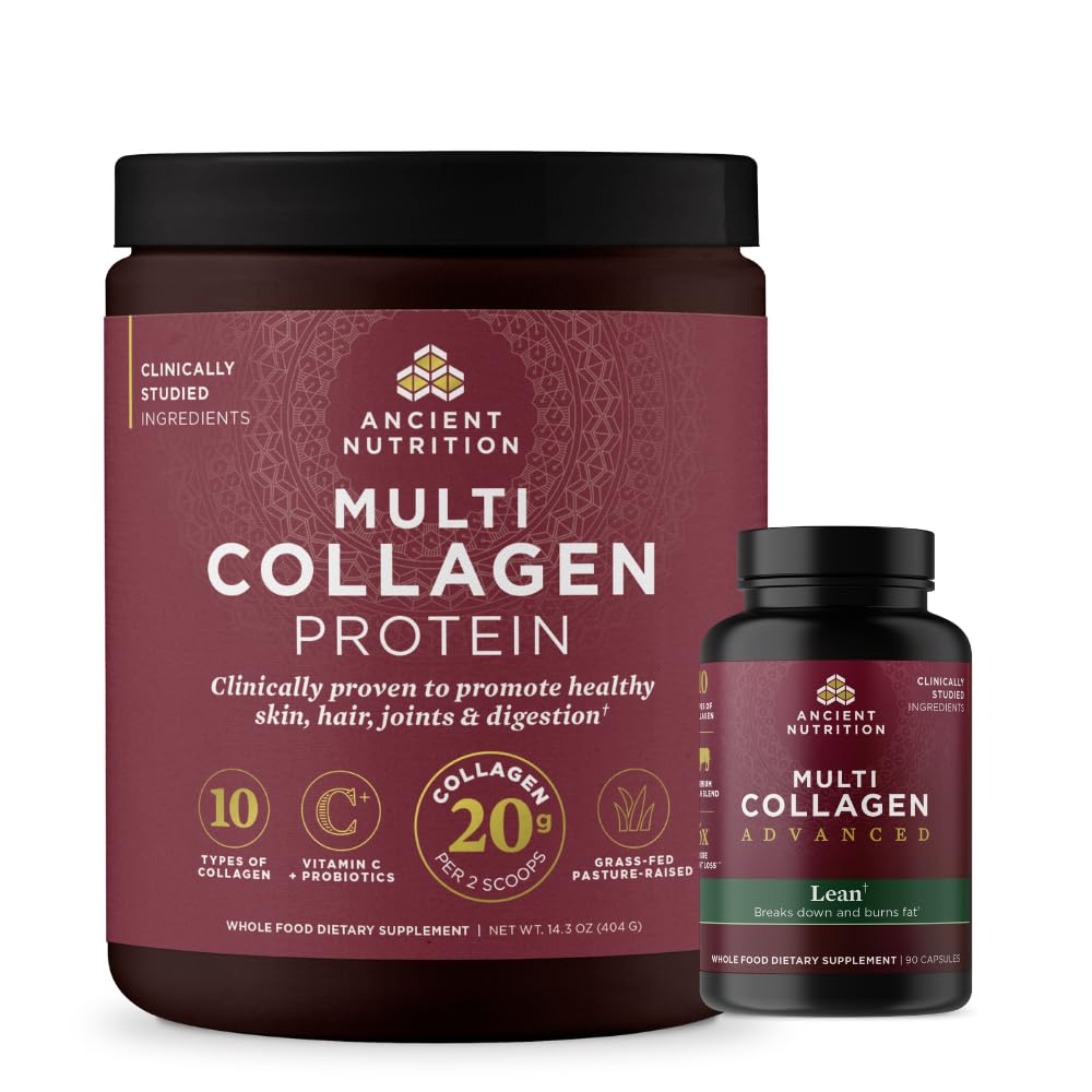 Antigua Nutrición Multi Collagen Advanced Lean Capsules, 90 Cuenta + Multi Collagen Protein Powder, Desflavorado, 40 Servimientos