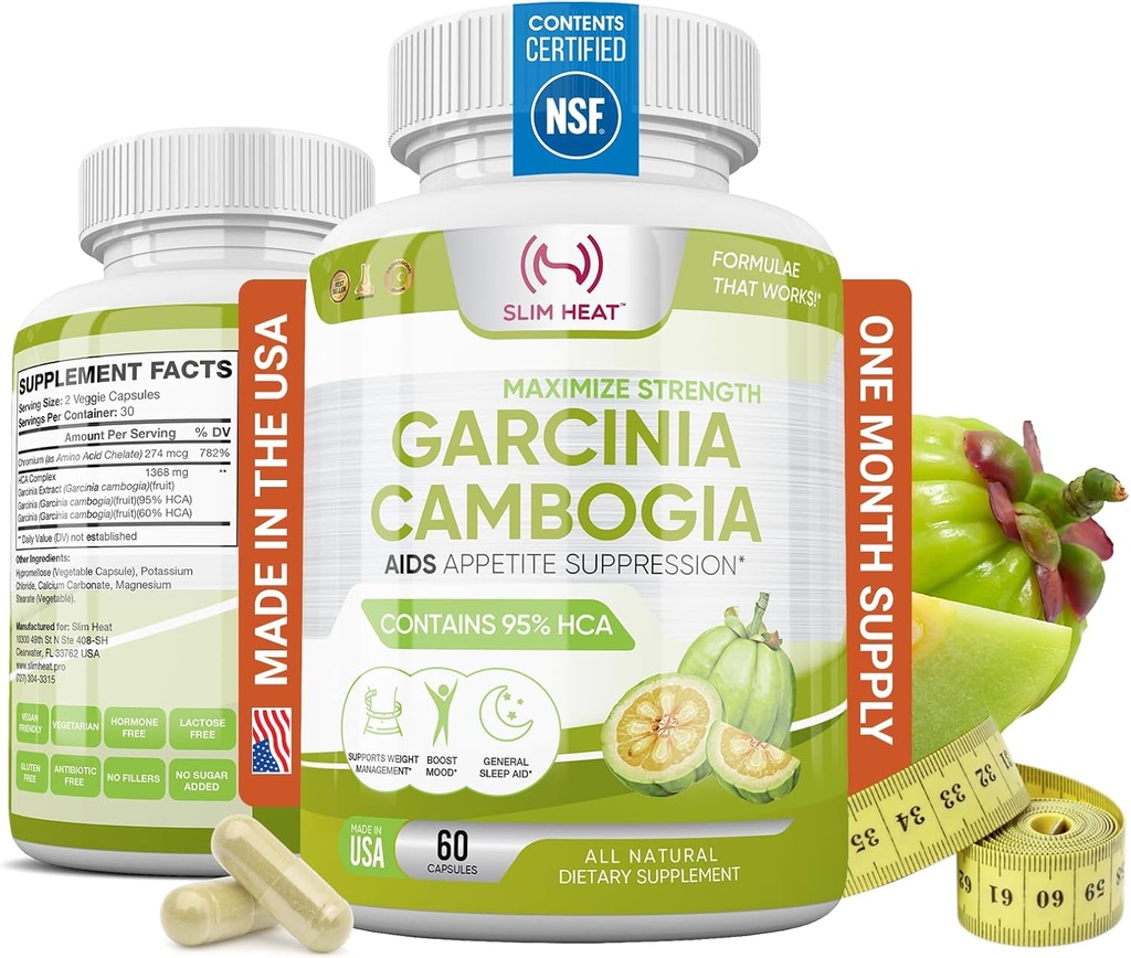 100% Pura Garcinia Cambogia Extracto con 95% HCA - Manage Food Cravings - Best Carb Blocker for Women &amp; Hombre - Max Strength Garcinia Cambogia Raw Diet Pills Made in USA - 60 Veggie Capsules