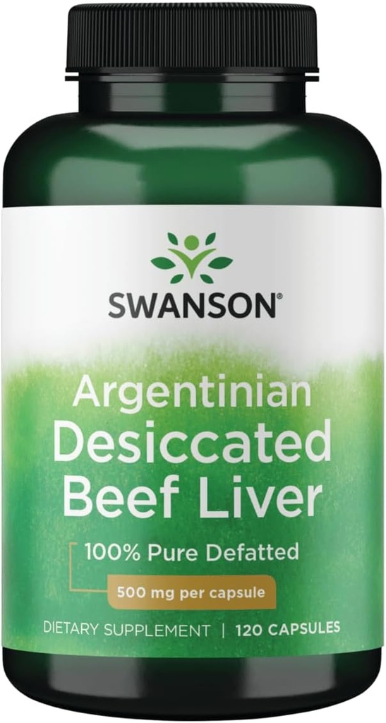Swanson 100% Pure Defatted Beef Liver 500 Milligrams 120 Capsules