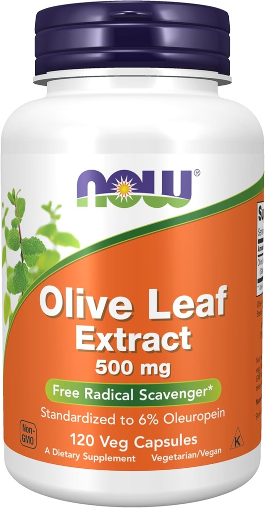 AHORA Suplementos de alimentos, Extracto de hoja de oliva 500 mg, Scavenger radical gratuito*, 120 cápsulas de verduras