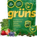 Gruns Adults Super Greens Multivitamin Gummies, Superfood Vitamin Gummy Bears with Spirulina, Chlorella, Prebiotic Fiber for Digestive Health, Adaptogens Supplement, 20 Vitamins & Minerals, 28 Count