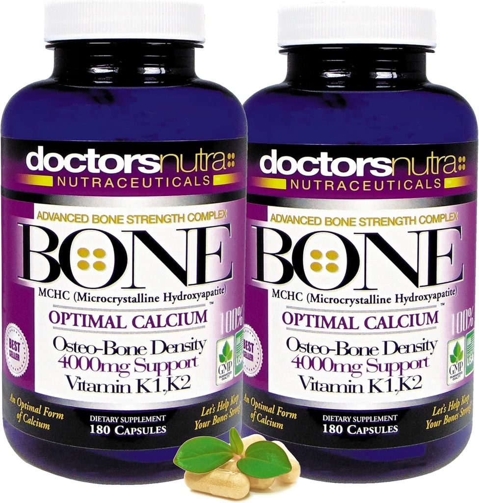 (Pack of 2) Calcium 1000 Milligrams with 4000 Milligrams MCHC for Complete Calcium Maximum Bone Strength Support by Doctors Nutra Nutraceuticals Plus K1. K2, Magnesio, Vitamina D, Zinc, and More