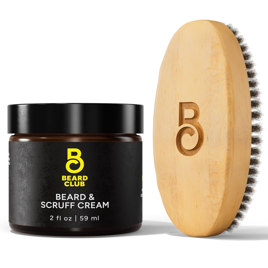 The Beard Club Original Beard Cream &amp; Boar Bristle Beard Brush for Men - Moisturizing and Hydrating for Healthier Facial Hair & Skin - Birchwood Beard Brush for Styling &amp; Taming