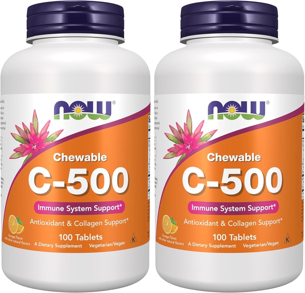 AHORA Suplementos, Vitamina C-500, Protección Antioxidante*, Sabor de Jugo Naranja, 100 Lozenges Chewable (Pack of 2)