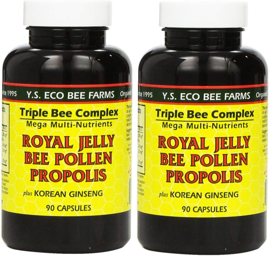YS Eco Bee Farms, Royal Jelly Bee Pollen Propolis más Korean Ginseng, 90 Capsules (2Pack)