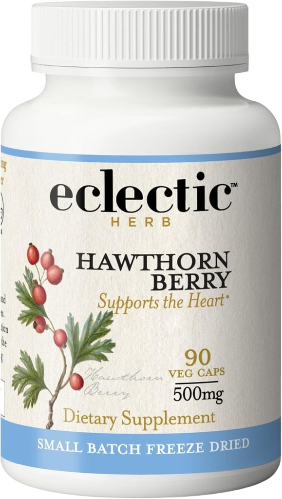 Eclectic Institute Raw Fresh Freeze-Dried Non-GMO Hawthorn Berry | Cardiovascular Support | 90 CT (500 mg)