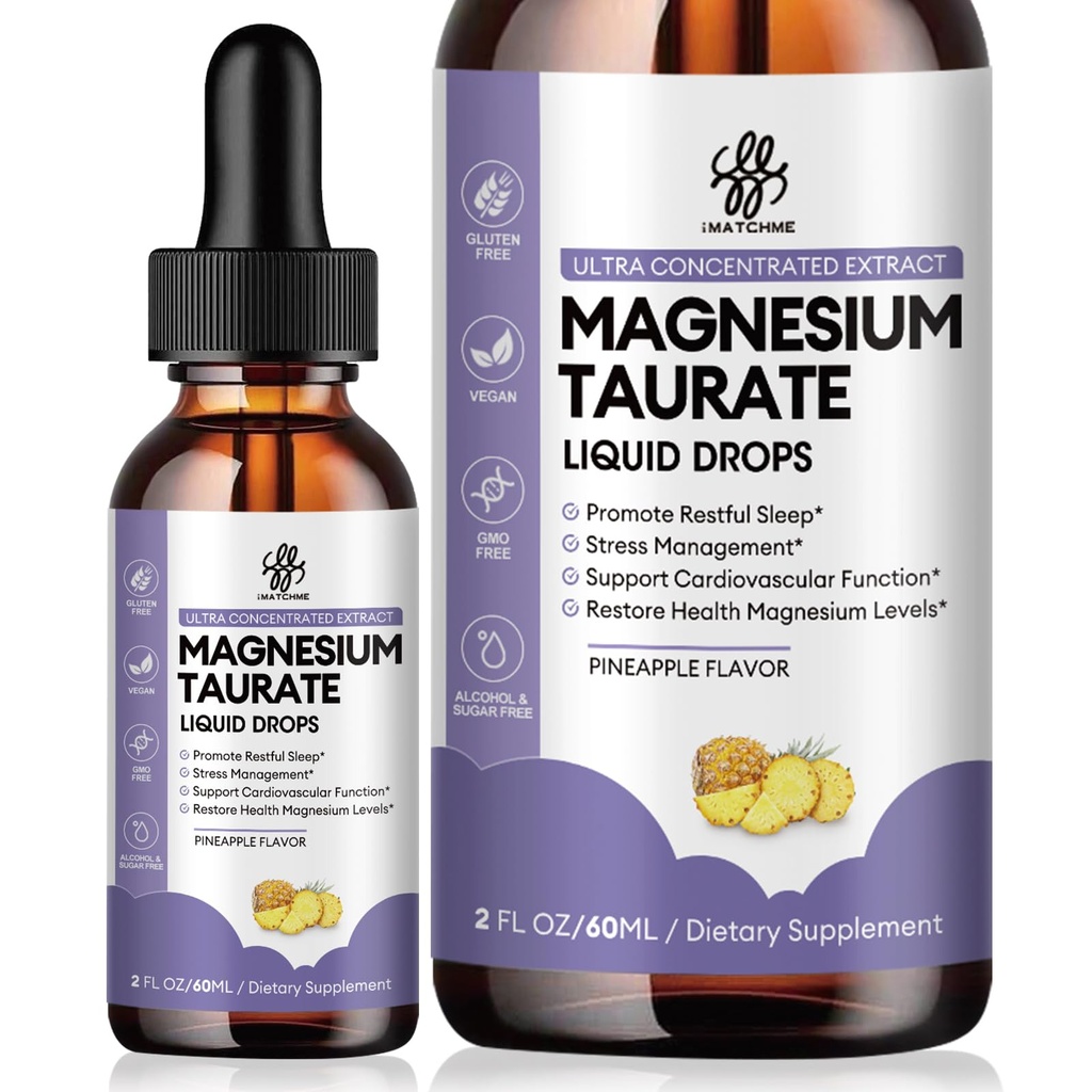 Sujeto líquido de amortiguación de magnesio para función muscular, soporte de salud del nervio y corazón, suplemento de magnesio de alta absorción con B6, CoQ10, Vegan, No GMO, Gluten/Sugar Free Pineapple Flavor, 2 Fl Oz