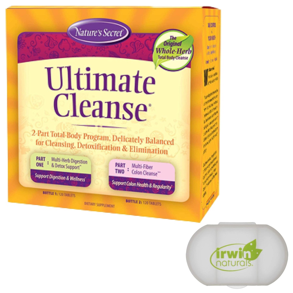 Secreto de la naturaleza 7 Día Ultimate Cleanse - 2 Parte Total Body Cleanse Promueve la digestión saludable " Eliminación con Multi-Herb Detox Blend " Multi-Fiber Colon Cleanse, 240 Tablets, con un caso de pill