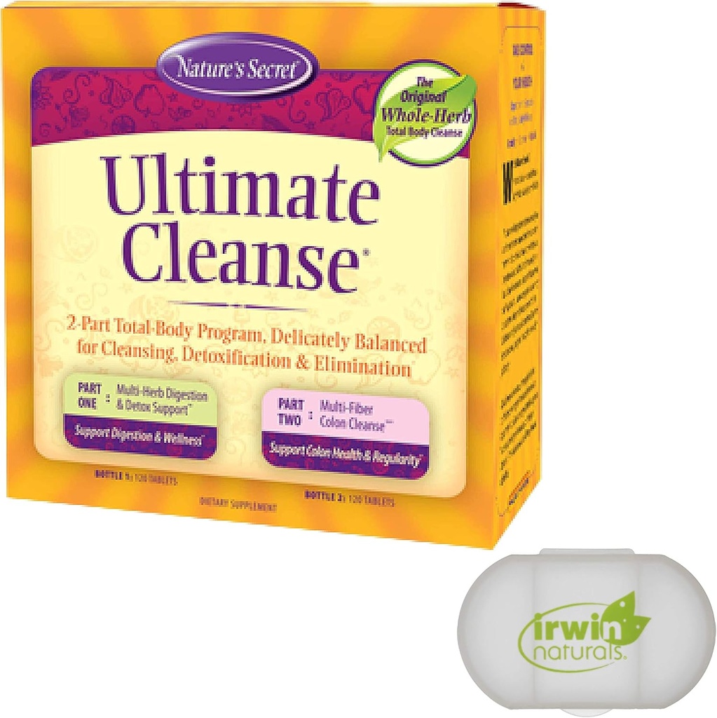 Secreto de la naturaleza 7 Día Ultimate Cleanse - 2 Parte Total Body Cleanse Promueve la digestión saludable " Eliminación con Multi-Herb Detox Blend " Multi-Fiber Colon Cleanse, 240 Tablets, con un caso de pill