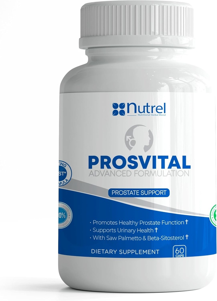 Genérico Nutrel Prosvital, suplemento de próstata para hombres, 60 cápsulas, Saw Palmetto y Beta Sitosterol, promover el bienestar de próstata