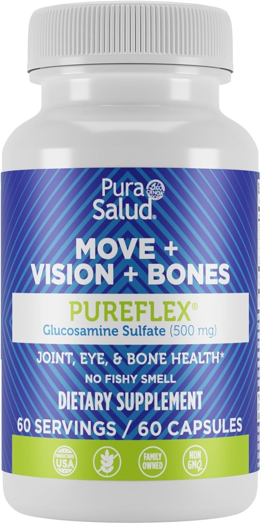 Marcas básicas Pura Salud Pureflex Sulfato de Glucosamina 500mg, 60 Cuenta (Pack of 1)