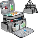 Gran organizador de botellas, doble capas bolsa de almacenamiento de medicamentos con cremalleras y cuero del hombro, bolsa de viaje de medicamentos para botellas de prescripción, vitaminas y suministros médicos, gris (sólo cabeza)