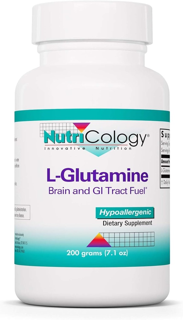 Nutricology L-Glutamine Powder - Gut Health for Men &amp; Women, Free Form Amino Acid, Pura, 4.7g Suplemento - 7.1 Ounce
