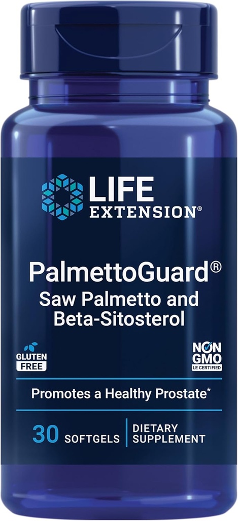Extensión de la vida PalmettoGuard Saw Palmetto " Beta-Sitosterol – Apoya la función de la próstata saludable " Salud del metabolismo hormonal: Suplementos para hombres - Gluten-Free, Non-GMO – 30 softgels