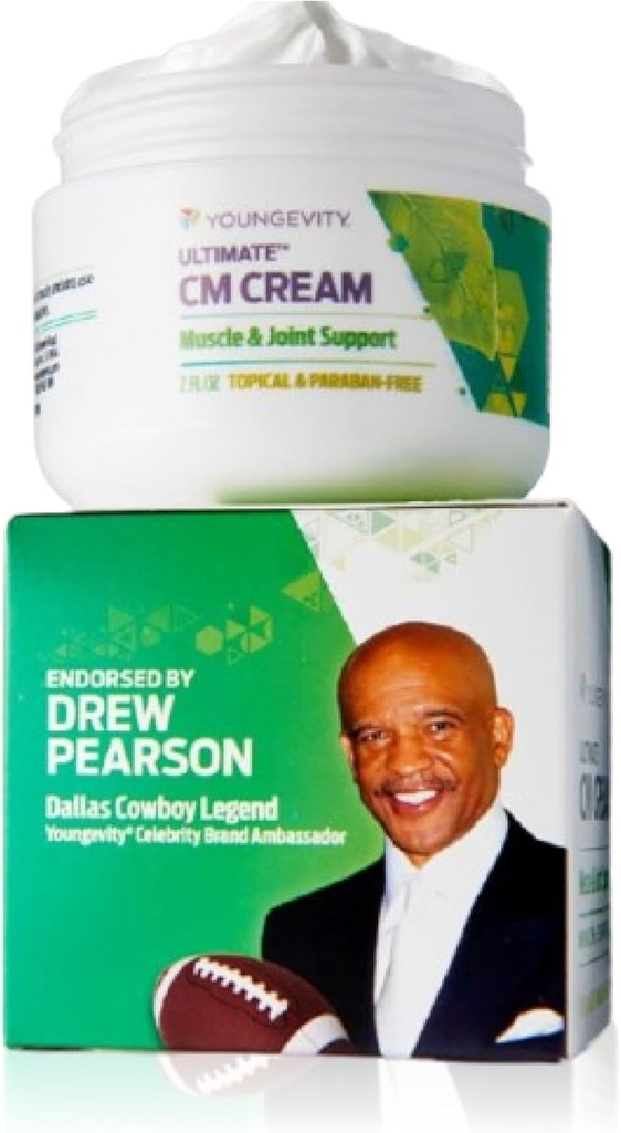 Youngevity Ultimate CM CreamTM - Crema analgésica de calma profunda y muscular - Paraben Gratis - Soporte de espalda, cuello, mano y pies de dolor - Menthol 1.4% - (2 oz Jar)