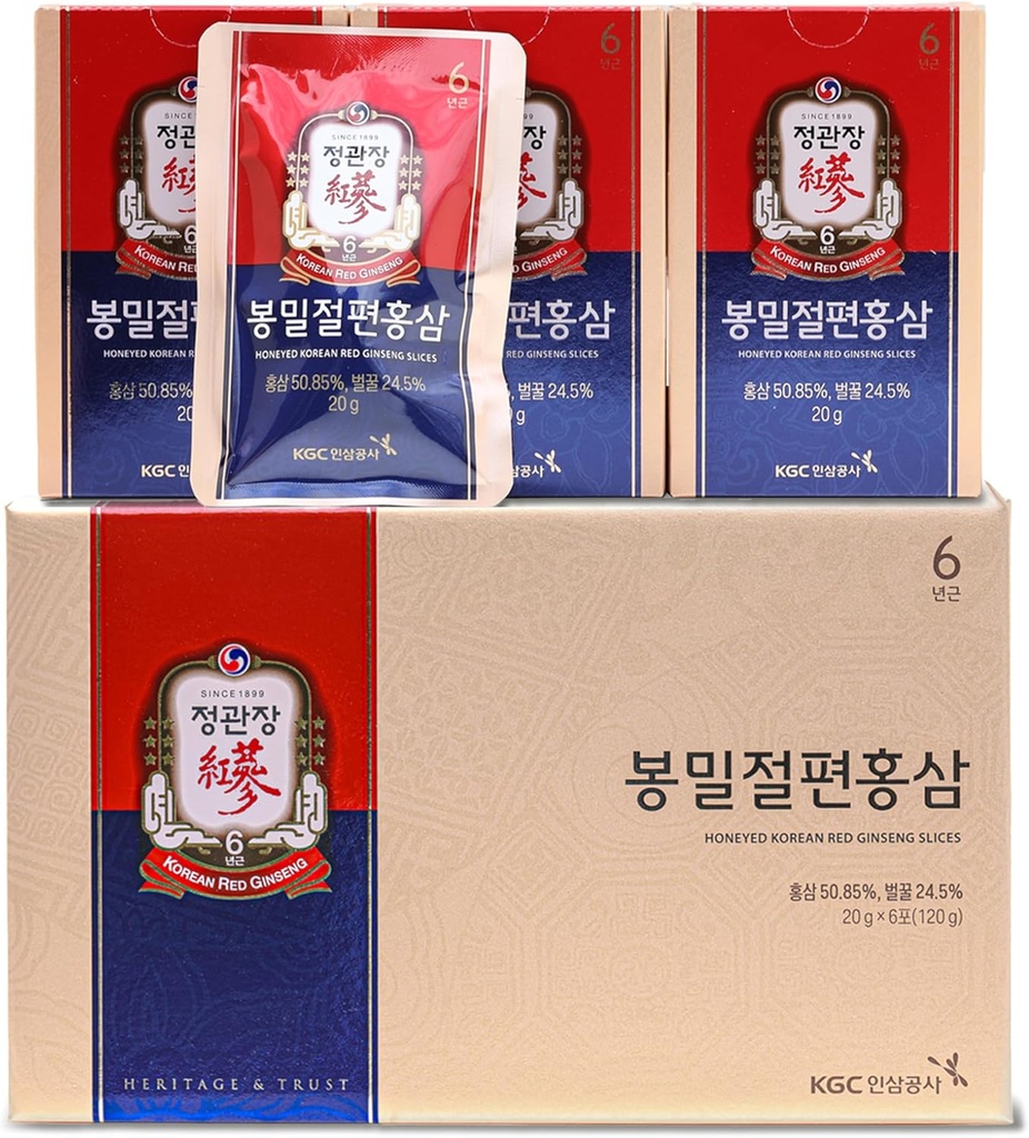 Honeyed Korean Red Ginseng Slices, Boost Natural Energy, Performance and Immunity - 6 Pack