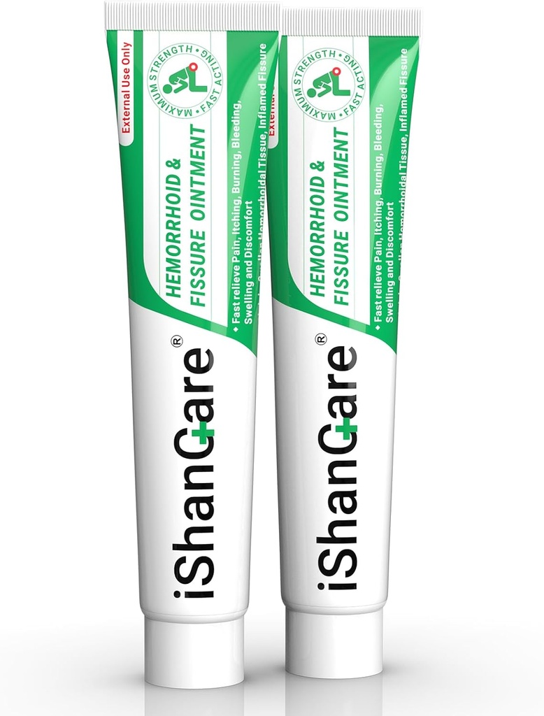 ishancare Hemorrhoid Cream, Hemorrhoid &amp; Fissure Treatment Ointment Extra Strength, Relief Anal Pain, Itching, Bleeding, Swelling, Discomfort, Natural Herbs Fast Acting Ingredients, Contiene Vitamin E