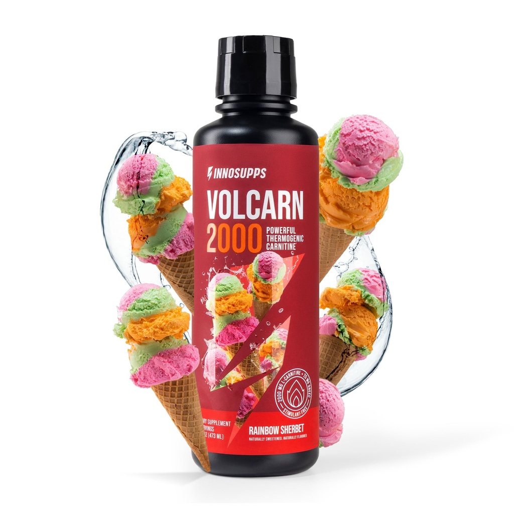 InnoSupps Volcarn 2000 - L-CARNITINE Advanced Energy Liquid | ATP Enhancer with GBEEC | Boosts Energy, Enhances Focus, Caffeine Free, No Artificial Sweeteners | 32 Servings (Rainbow Sherbet)