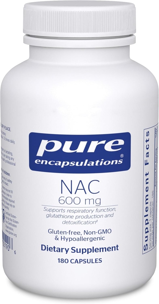 Pure Encapsulations NAC 600 mg - N-Acetyl Cysteine NAC Suplemento para la salud pulmonar &amp; Immune Support, Liver Support " Antioxidants* - with Freeform N-Acetyl-L-Cysteine - 180 Capsules