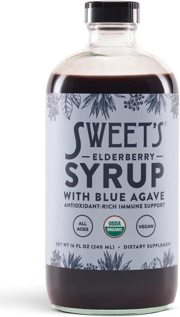 Elderberry Syrup with Blue Agave ← Immune Support ← USDA Organic Certified ← No-GMO Silencio Vegan Silencioso libre (16 oz)