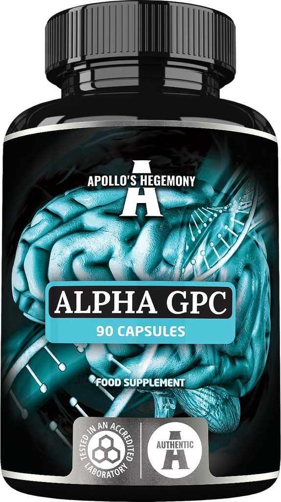 HEGEMONIO DE APOLLO Alfa-GPC 600mg por dosis diaria - 90 cápsulas de Choline Vegan - 99% Choline Alfoscerate Suplemento dietético - Lipid Choline - Memory and Concentration Capsules