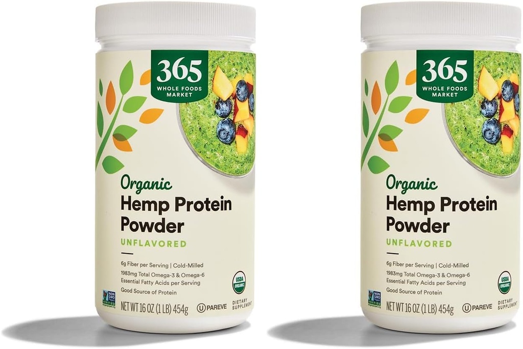 365 por Whole Foods Market, Protein Powder Hemp Organic, 16 Ounce (Pack of 2)